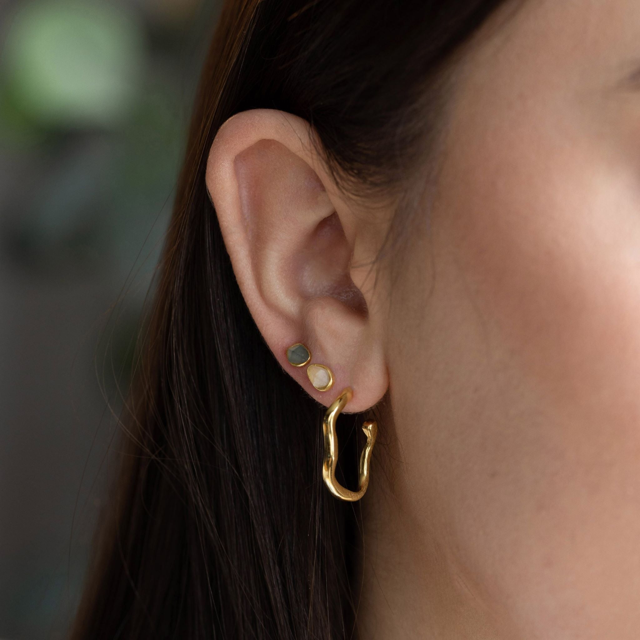 Earrings features a handcut natural ripple shape and is crafted from sterling silver or 18ct gold vermeil.