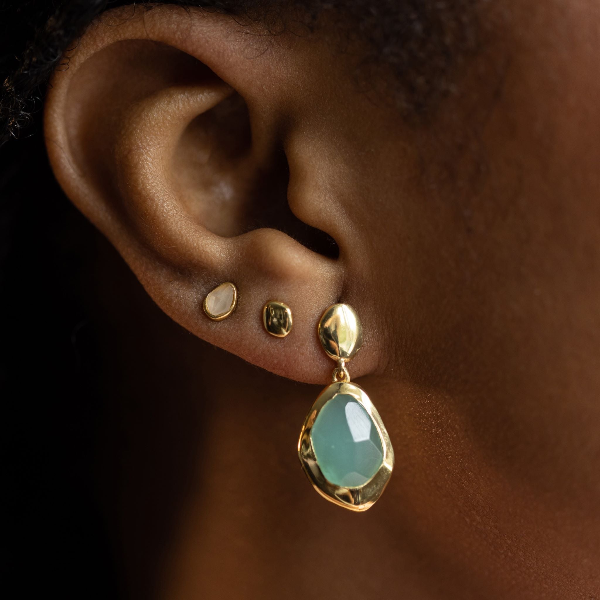 sterling silver and gold vermeil earrings in 8 stunning natural handcut gemstones, Aqua Chalcedony,Green Tourmaline,Rose Quartz,Labradorite,Garnet,Iolite,Black Onyx,Moonstone