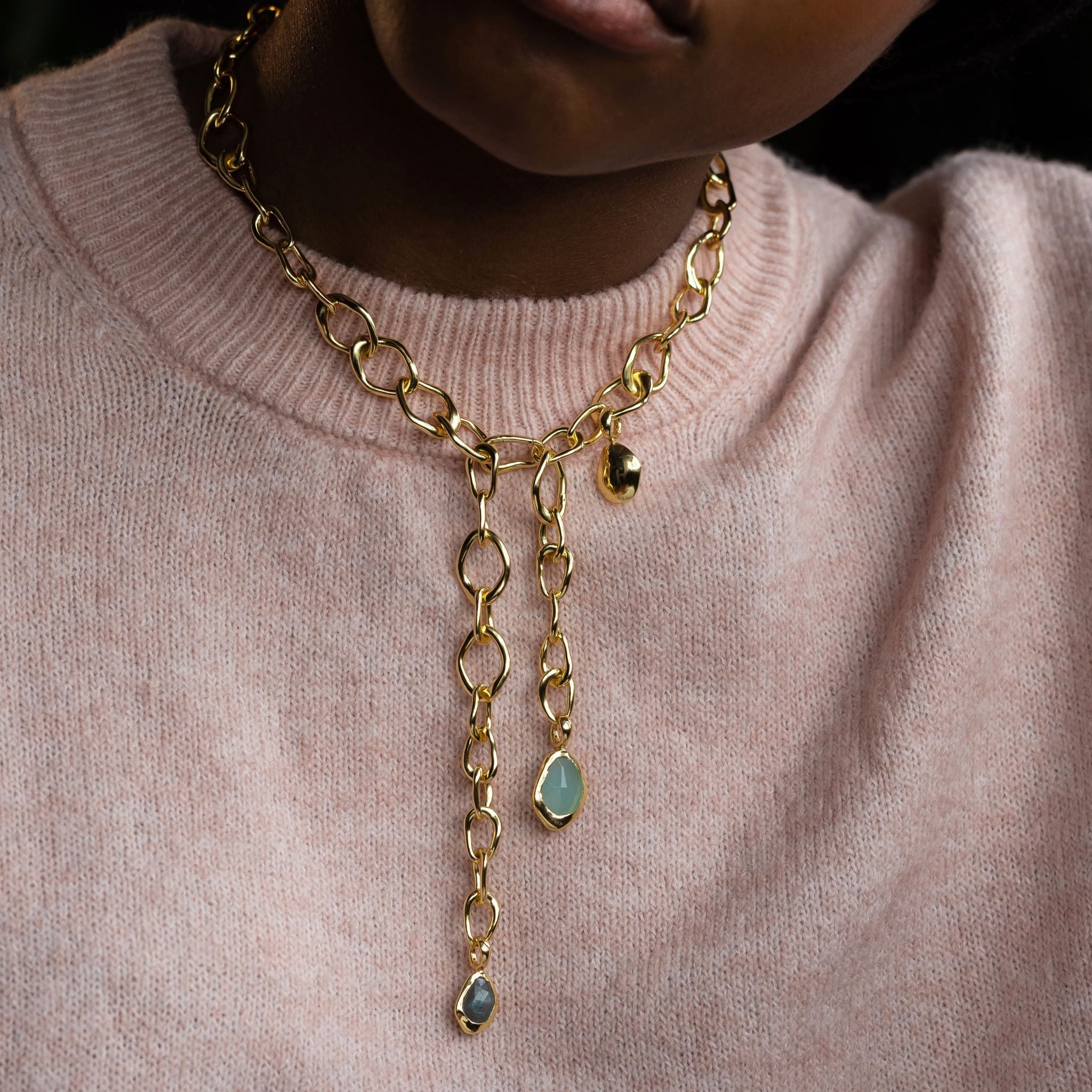 Chain features a handcut natural ripple shape and is crafted from sterling silver or 18ct gold vermeil.