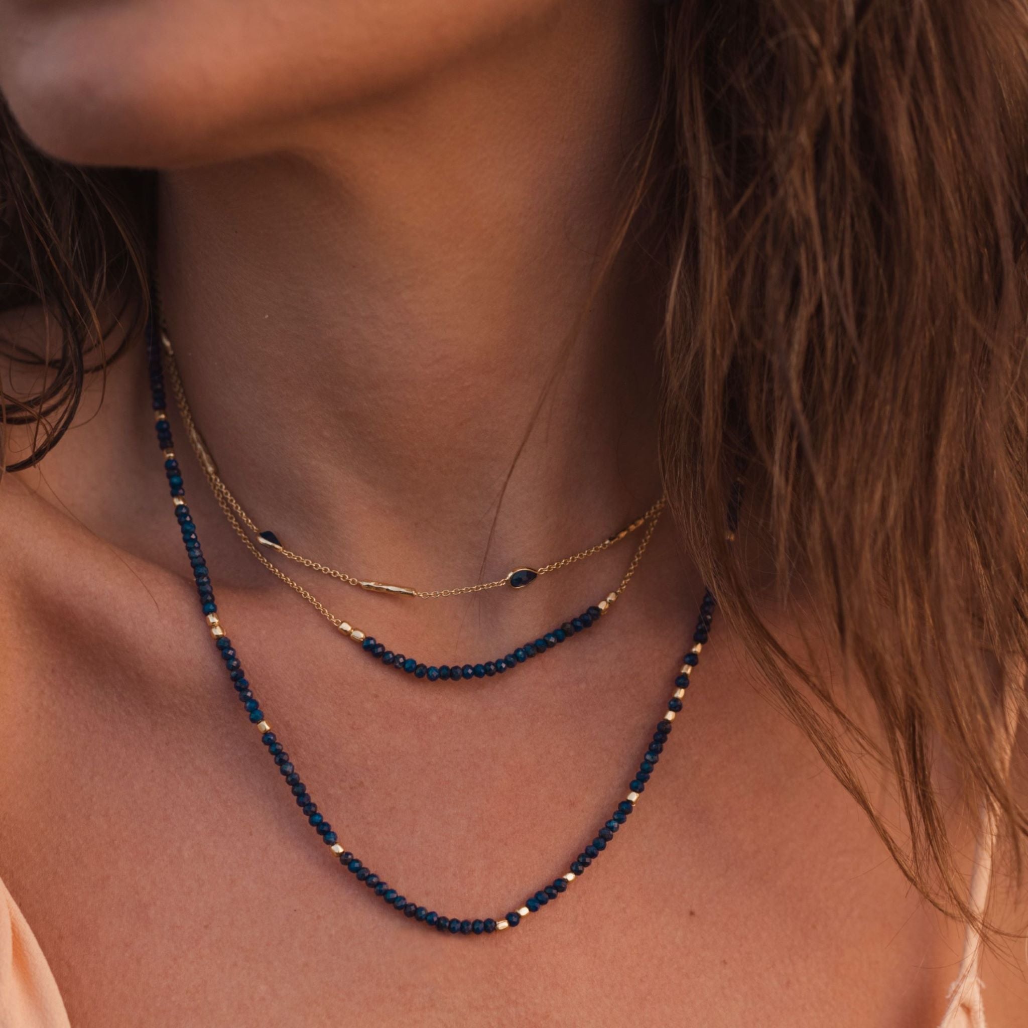 Bali beaded necklace -  Lapis Lazuli, Gold Brass collection
