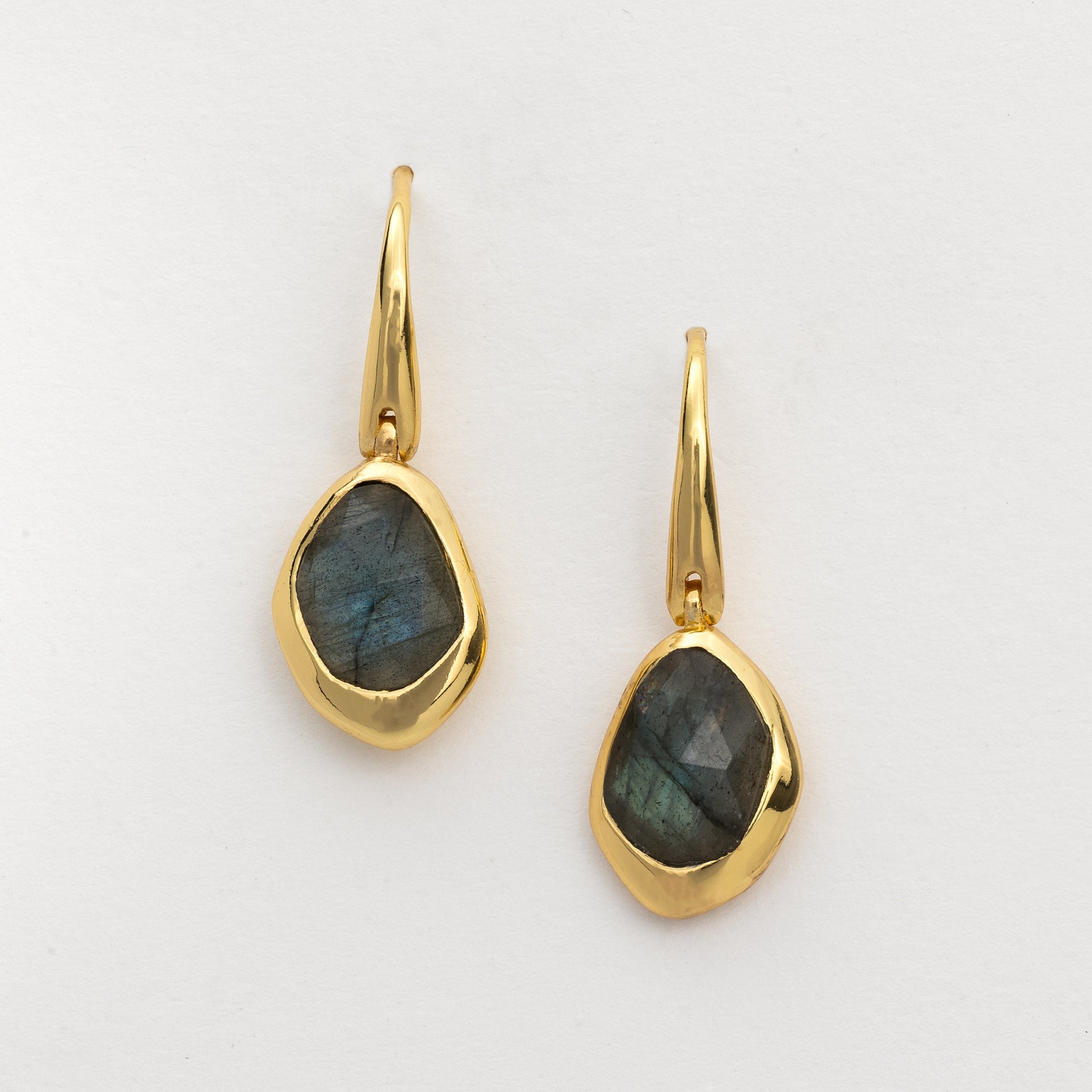 sterling silver and gold vermeil hook earrings in 8 stunning natural handcut gemstones, Aqua Chalcedony,Green Tourmaline,Rose Quartz,Labradorite,Garnet,Iolite,Black Onyx,Moonstone