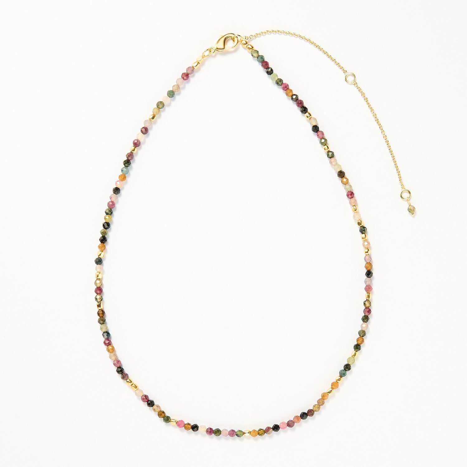Bali beaded necklace -  Watermelon Tourmaline, Gold  Brass collection